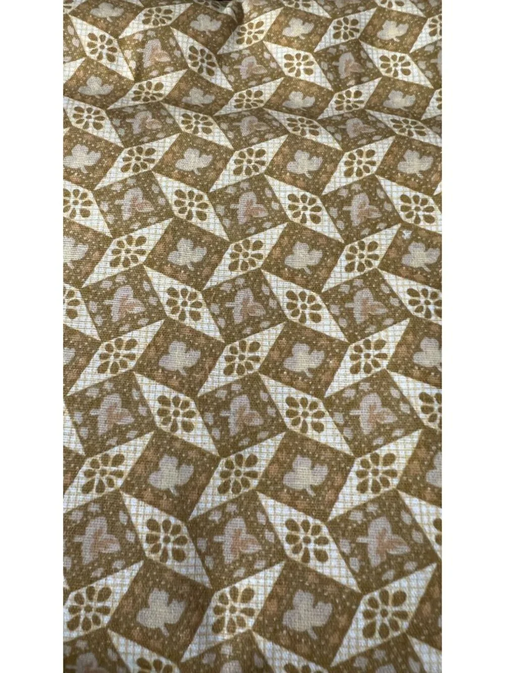 6 Yards Gold & White Geometric Floral Cotton Fabric